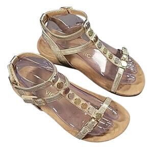Vionic Hailey Gold Leather Embellished Gladiator Sandals 🌟 Size 7 EUC